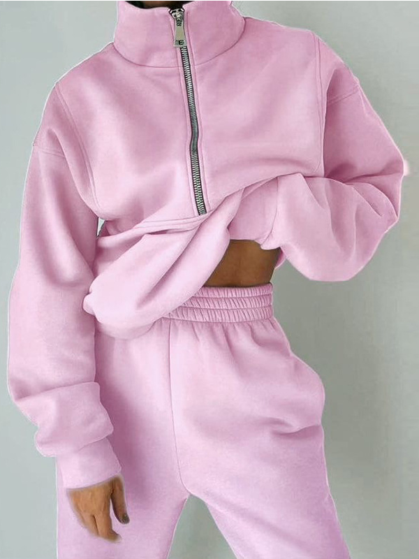 Women Plain Two-Piece Set Daily Long Sleeve Casual Spring/Fall Top With Pants Matching Set