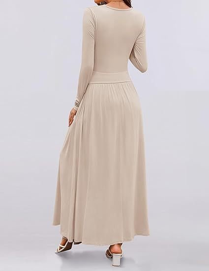Women Plain Spring/Fall Dress Crew Neck Long Sleeve A-Line Dress