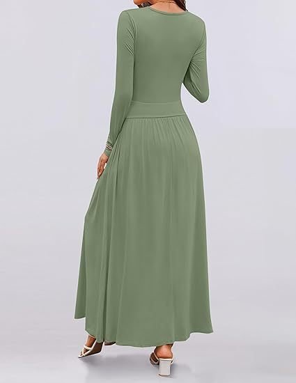 Women Plain Spring/Fall Dress Crew Neck Long Sleeve A-Line Dress