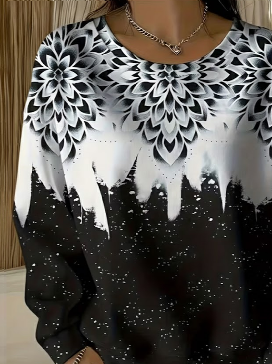 Casual Crew Neck Abstract Sweatshirt Printing