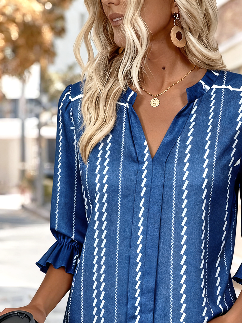 V Neck Half Sleeve Striped Regular Regular Fit Shirt For Women