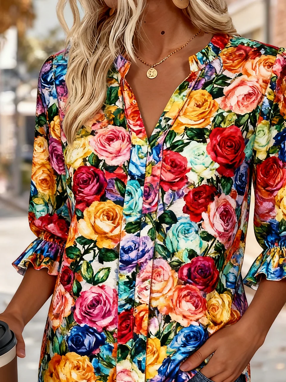 V Neck Half Sleeve Floral Regular Regular Fit Shirt For Women