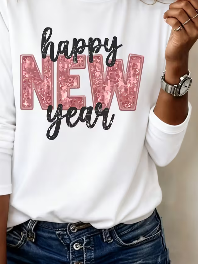 Casual Text Letters Crew Neck Long Sleeve T-shirt