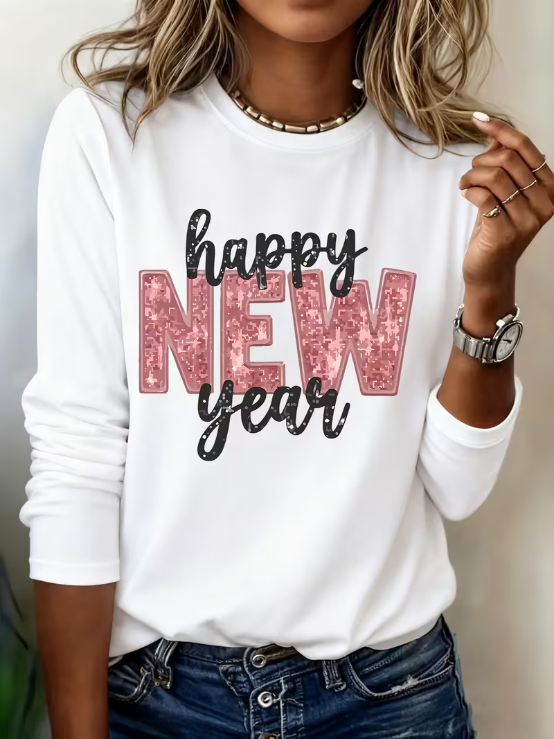 Casual Text Letters Crew Neck Long Sleeve T-shirt