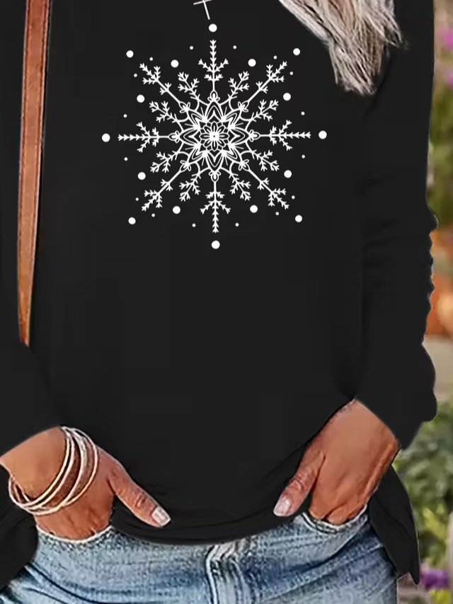 Casual Christmas Crew Neck Long Sleeve T-shirt