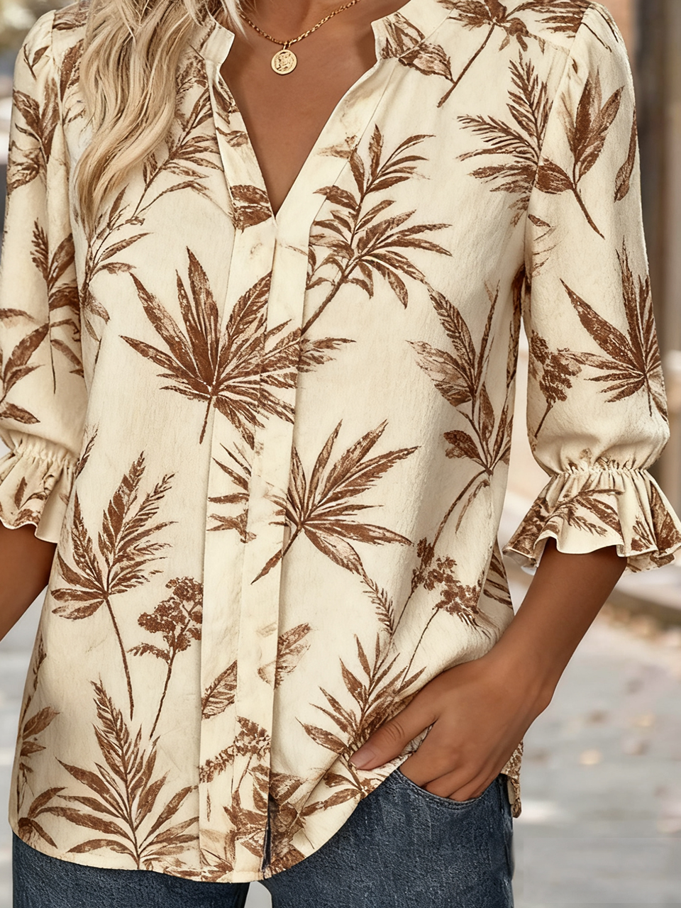 V Neck Half Sleeve Plain Regular Regular Fit Shirt For Women