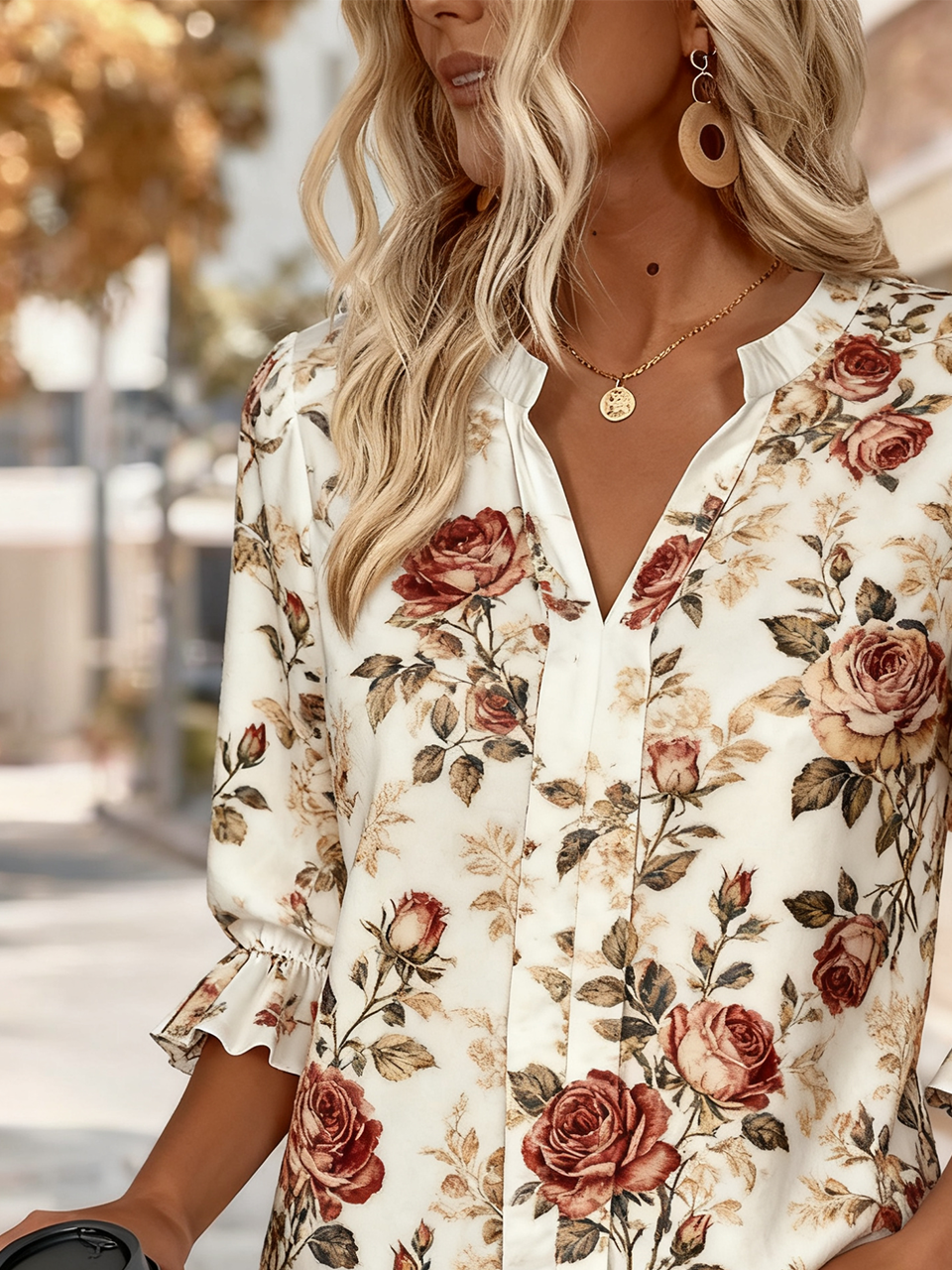 V Neck Half Sleeve Floral Regular Regular Fit Shirt For Women