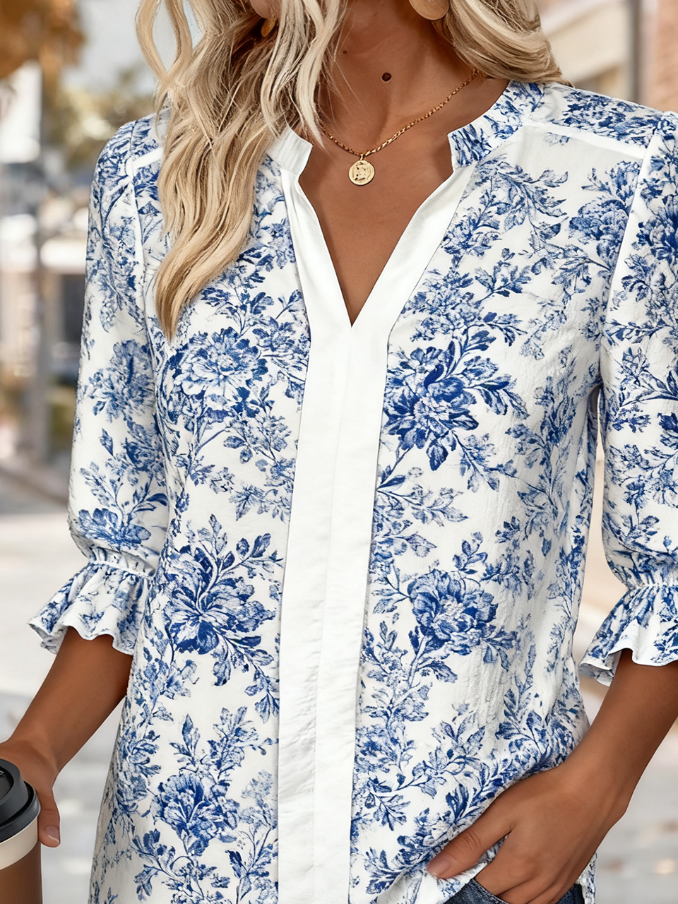 V Neck Half Sleeve Geometric Regular Regular Fit Shirt For Women