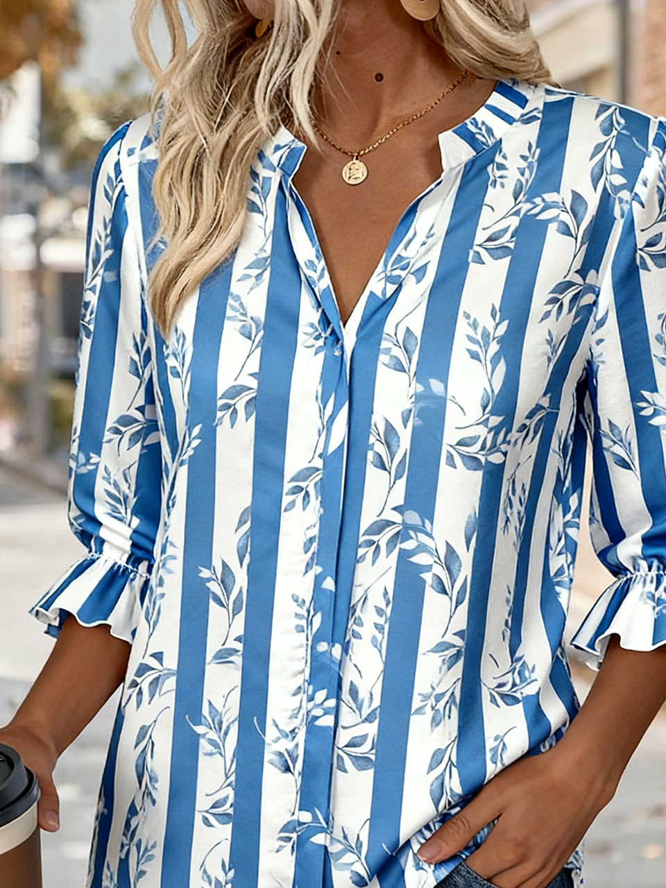 V Neck Half Sleeve Geometric Regular Regular Fit Shirt For Women