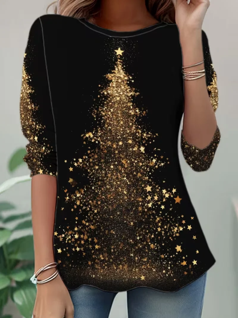 Casual Christmas Crew Neck Long Sleeve T-shirt