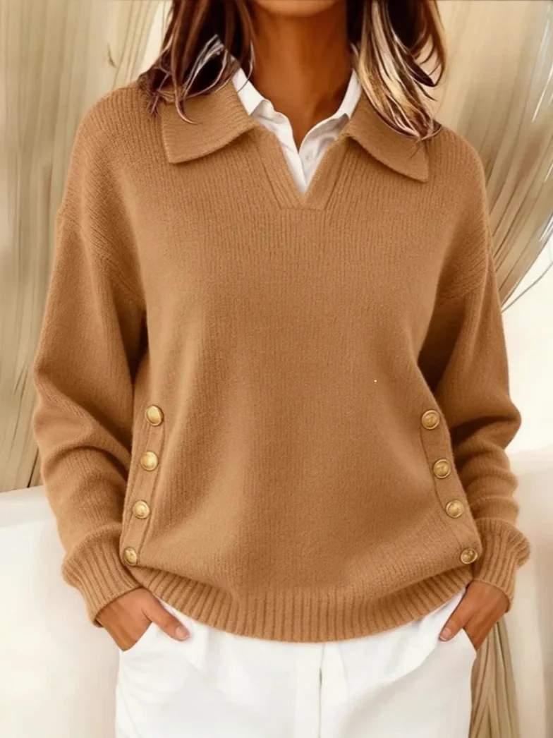 Women Cotton Plain Long Sleeve Comfy Street Split Joint Sweater