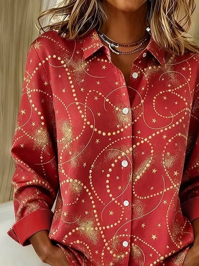 Shirt Collar Regular Sleeve Long Sleeve Festival Buckle Regular Loose Button Up Shirt Shirt For Women