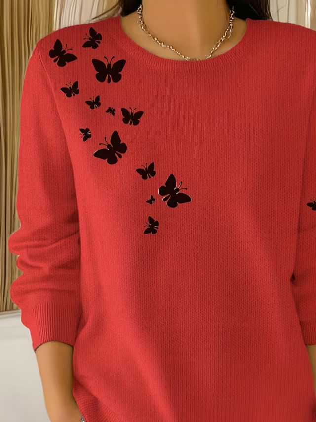 Women Butterfly Long Sleeve Comfy Casual Printing Sweater