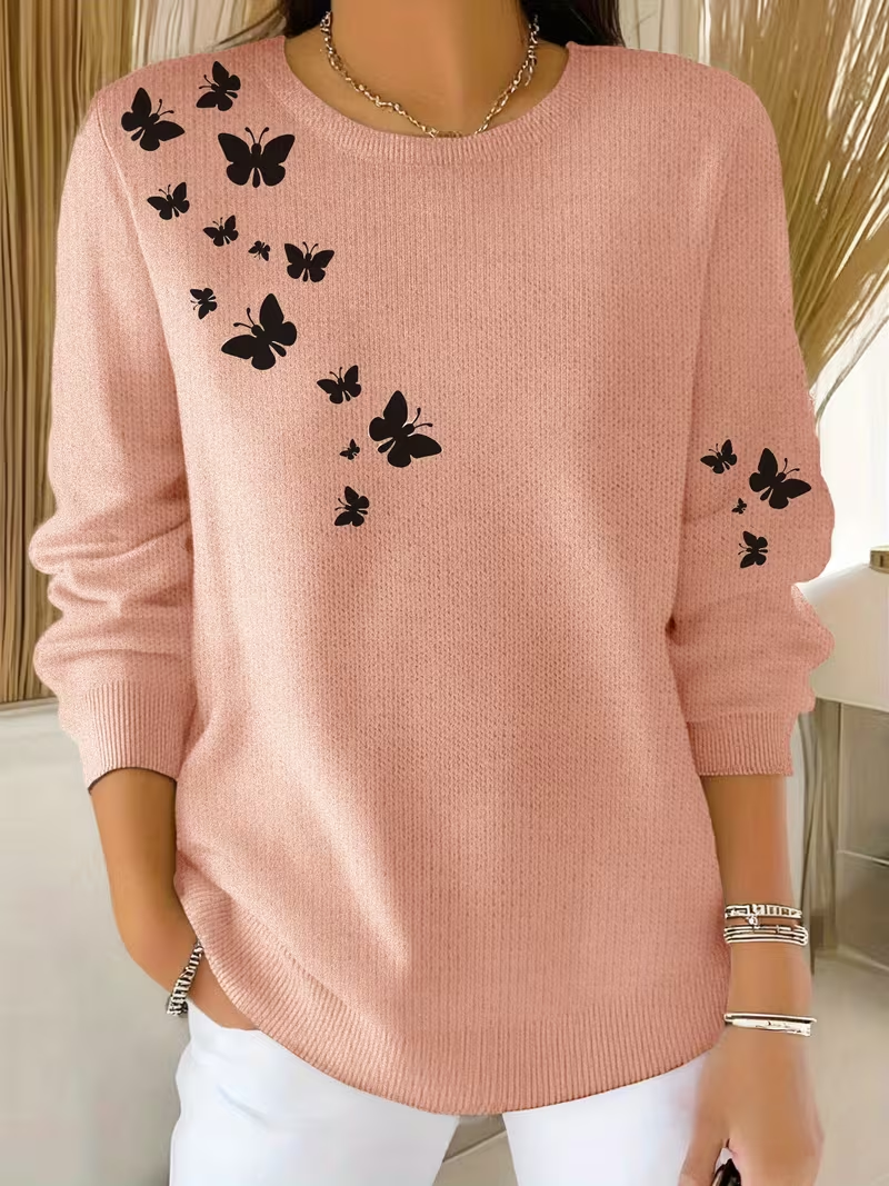 Women Butterfly Long Sleeve Comfy Casual Printing Sweater
