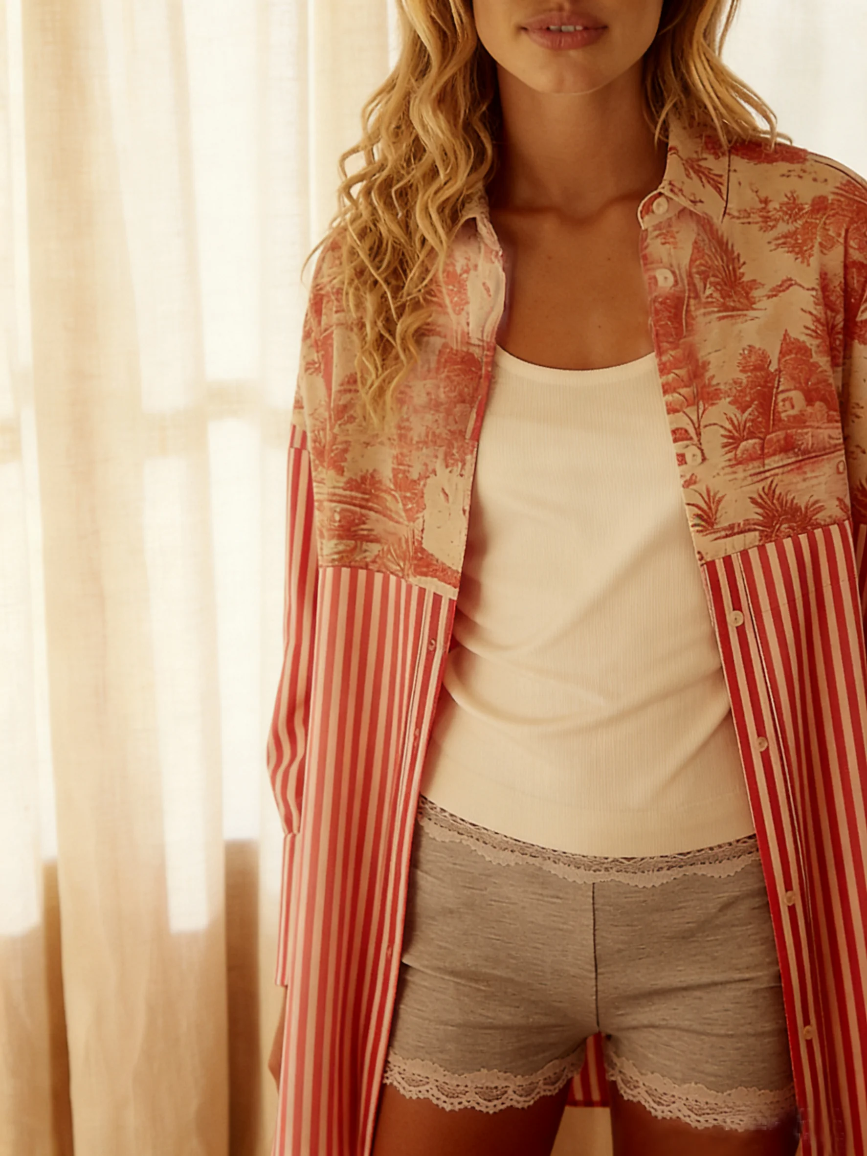 Loose Fit Casual Floral Stripe Room Service Shirt