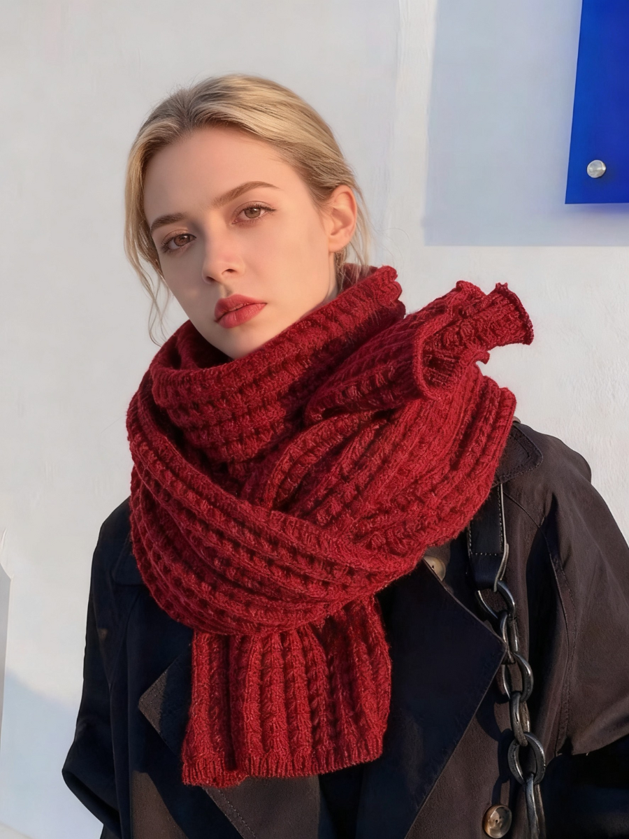 Versatile Korean Style Knitted Wool Christmas Red New Winter High-end New Year Gift Couple Scarf
