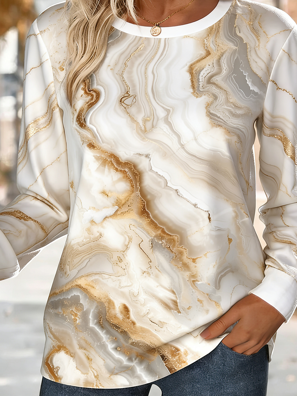 Vintage Crew Neck Gradient Pattern Sweatshirt