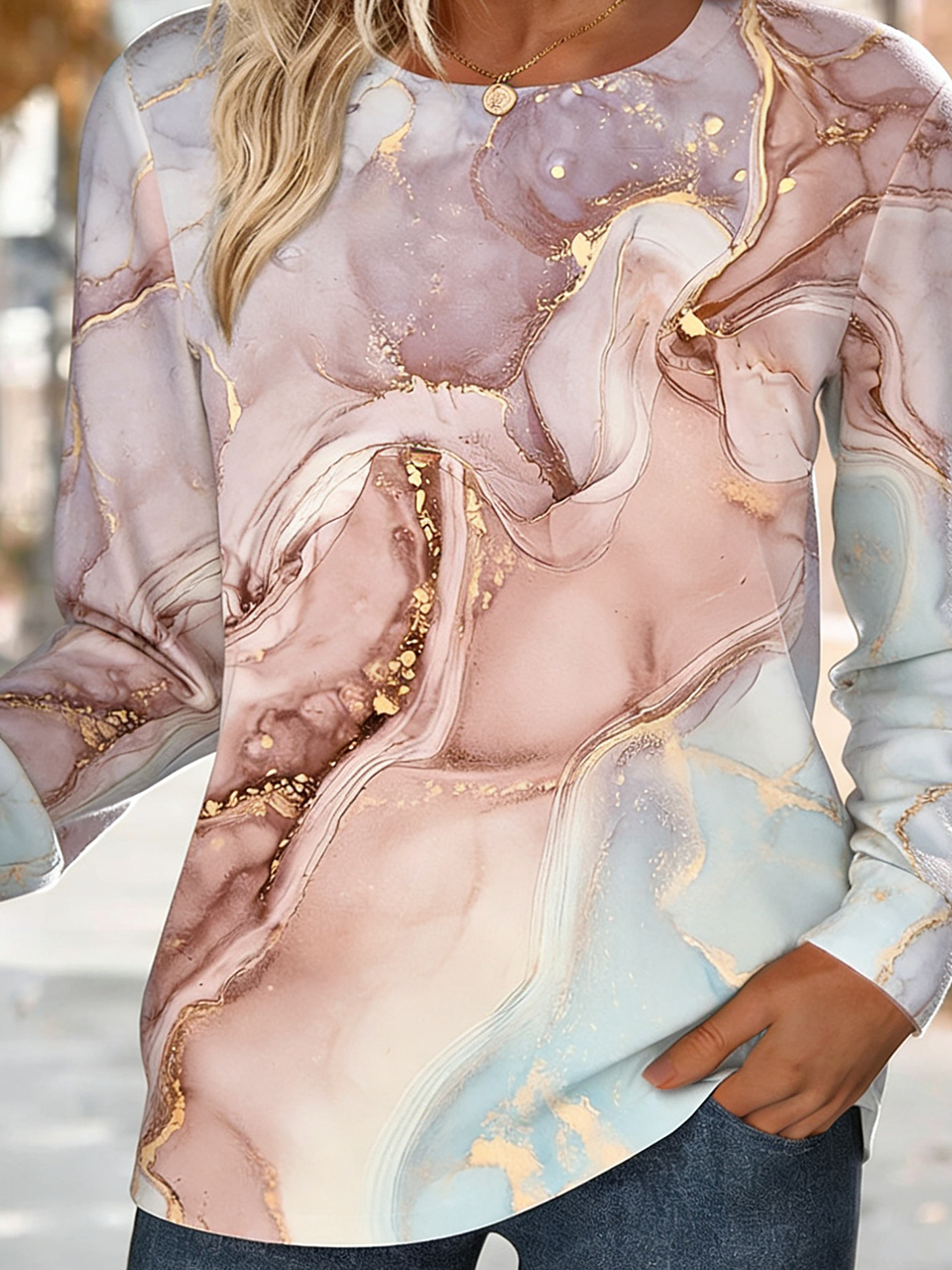 Vintage Crew Neck Gradient Pattern Sweatshirt