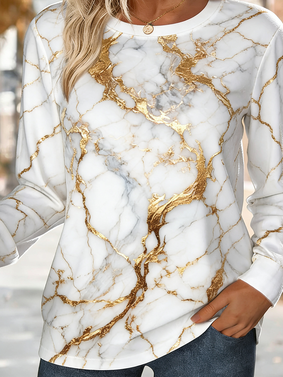 Vintage Crew Neck Gradient Pattern Sweatshirt