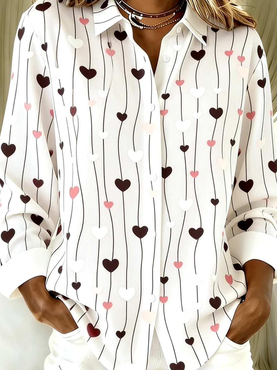 Shirt Collar Long Sleeve Gradient Pattern Regular Loose Shirt For Women