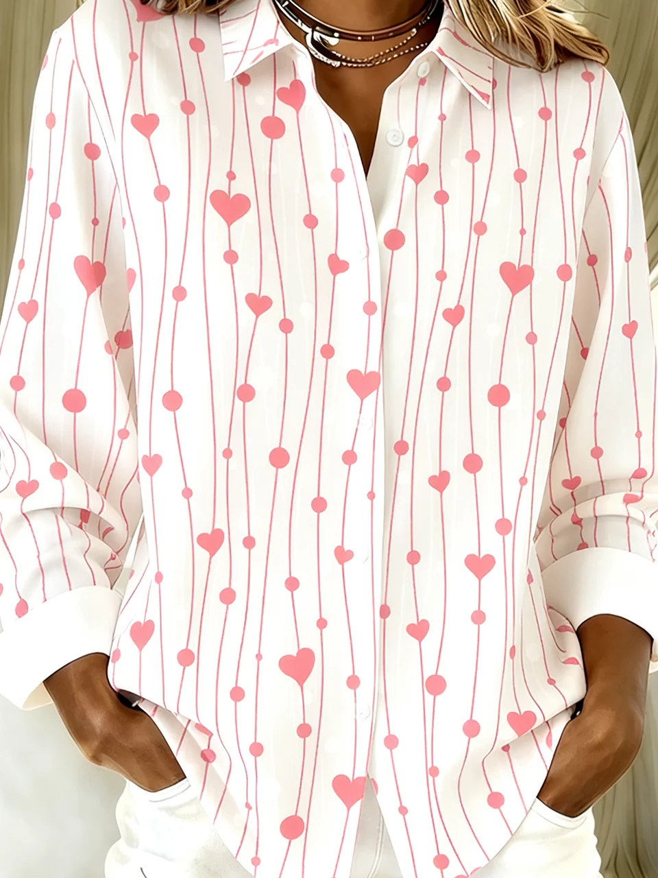 Shirt Collar Long Sleeve Gradient Pattern Regular Loose Shirt For Women