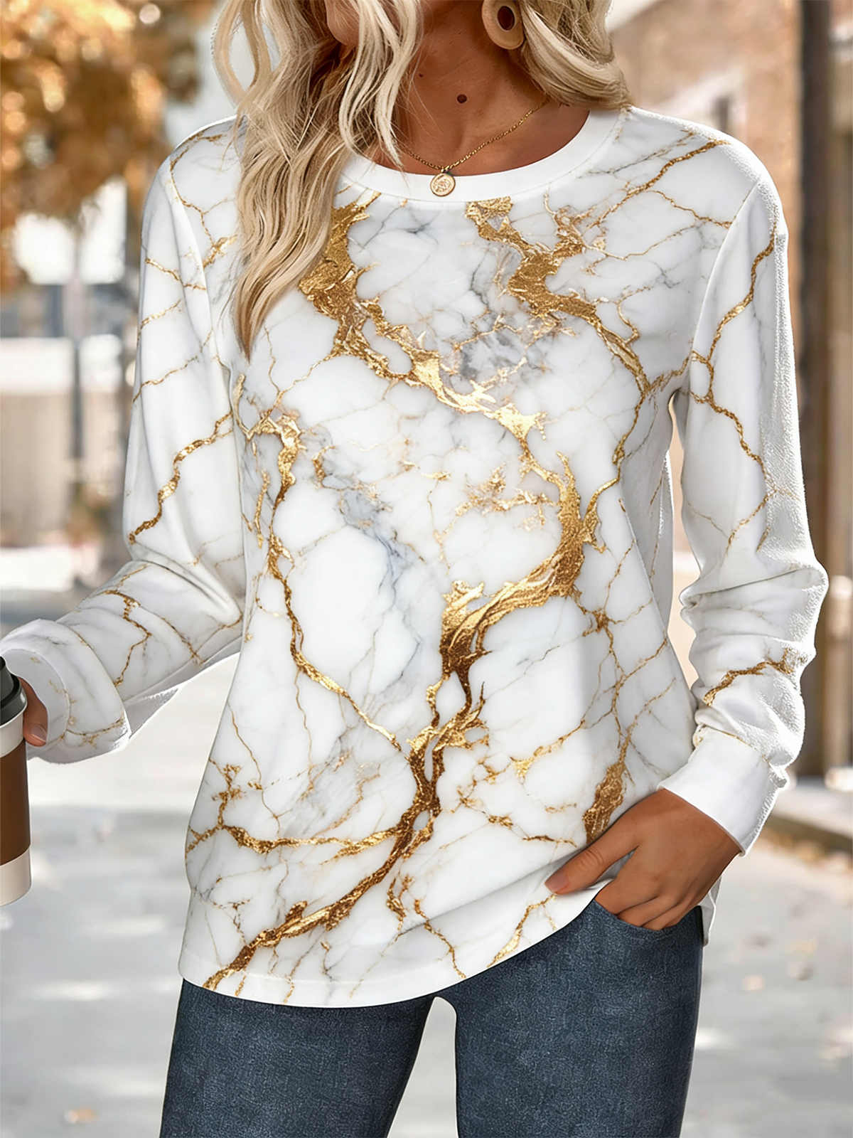 Vintage Crew Neck Gradient Pattern Sweatshirt