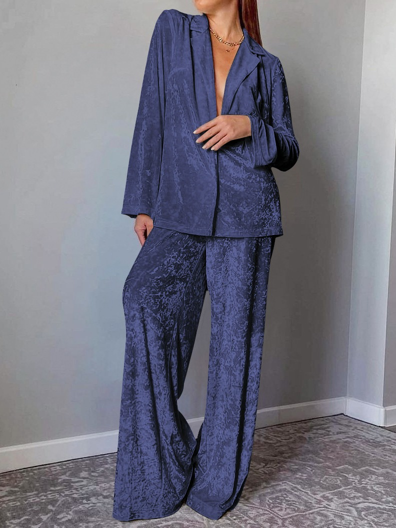 Velvet Plain  Loose Fit Simple Causle Pajama Set