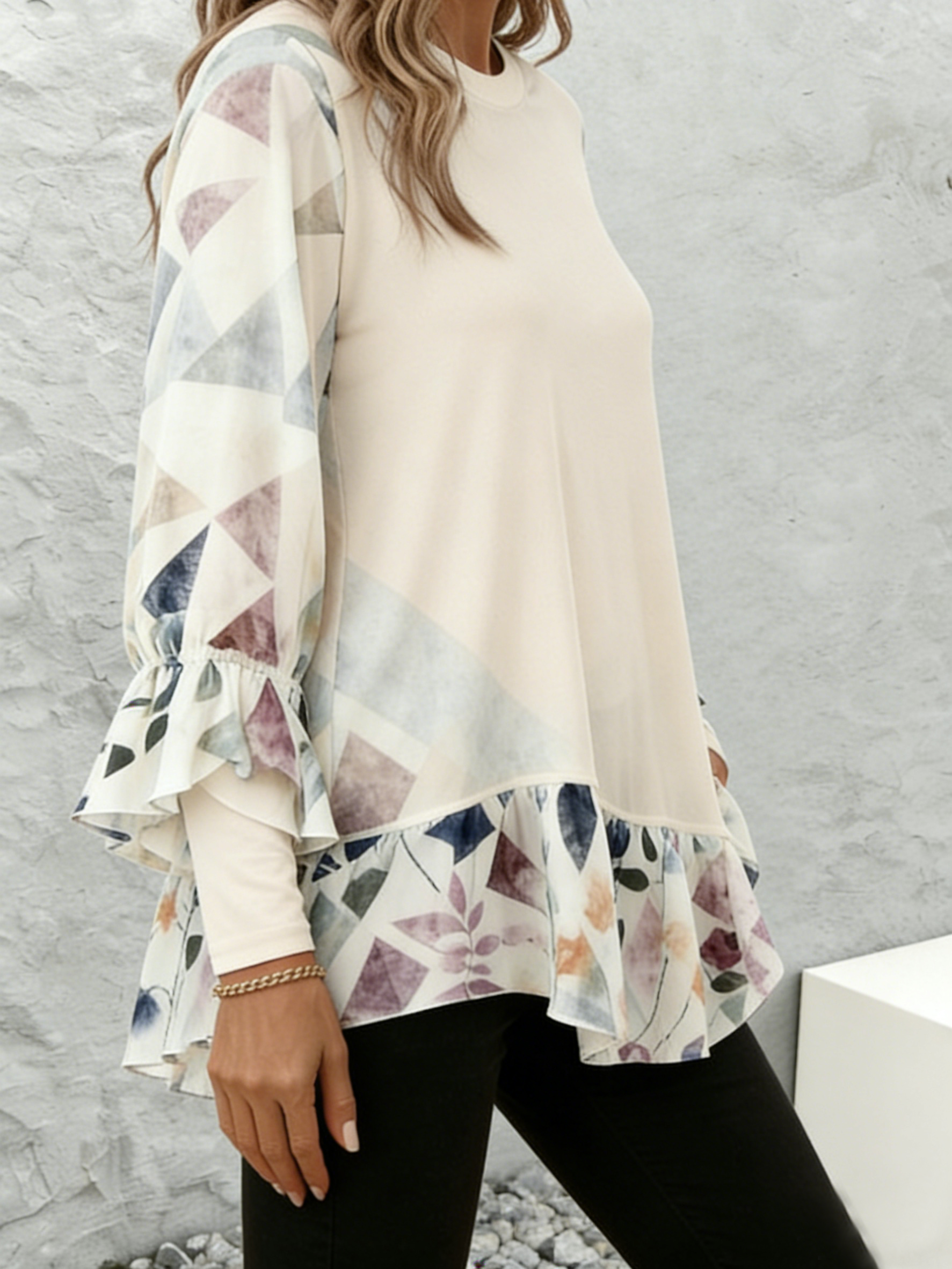 Casual Floral Crew Neck Long Sleeve T-shirt