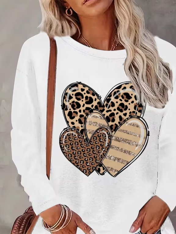 Casual Leopard Crew Neck Long Sleeve T-shirt