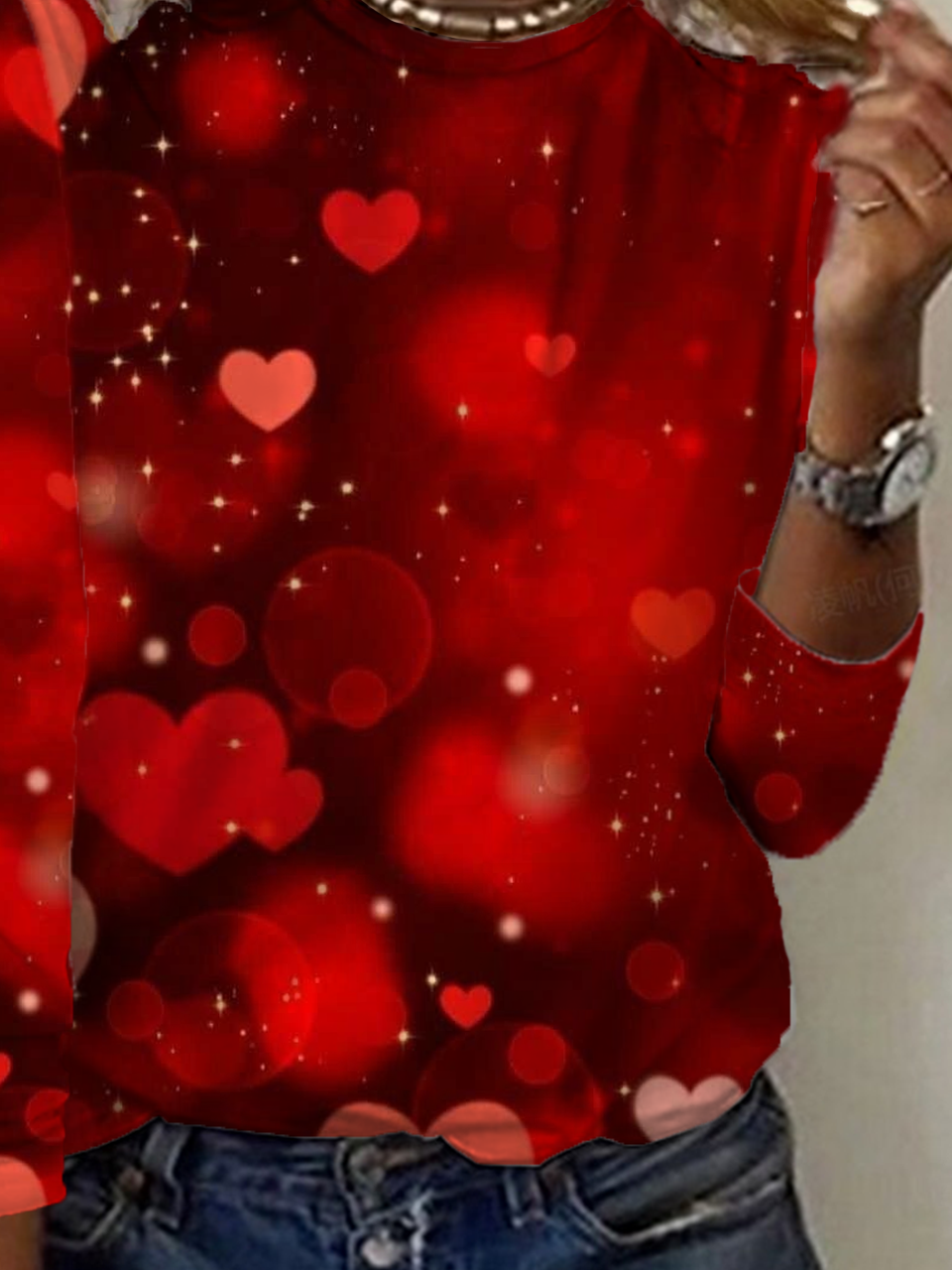 Casual Heart/Cordate Crew Neck Long Sleeve T-shirt