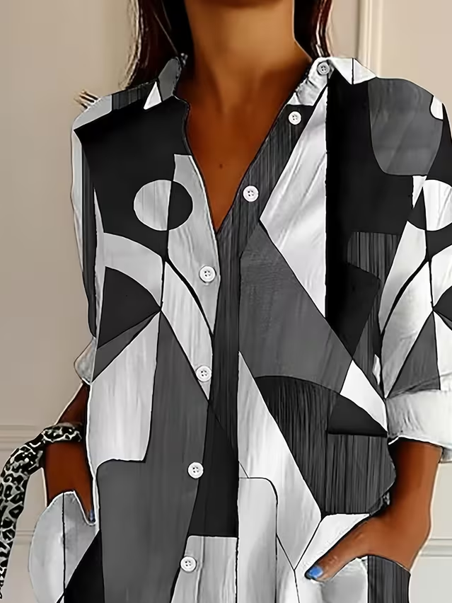 Shirt Collar Regular Sleeve Long Sleeve Abstract Buckle Regular Loose Button Up Shirt Shirt For Women