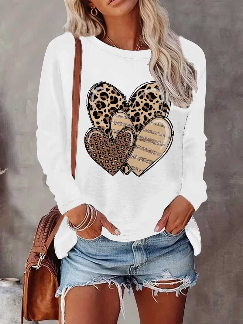 Casual Leopard Crew Neck Long Sleeve T-shirt