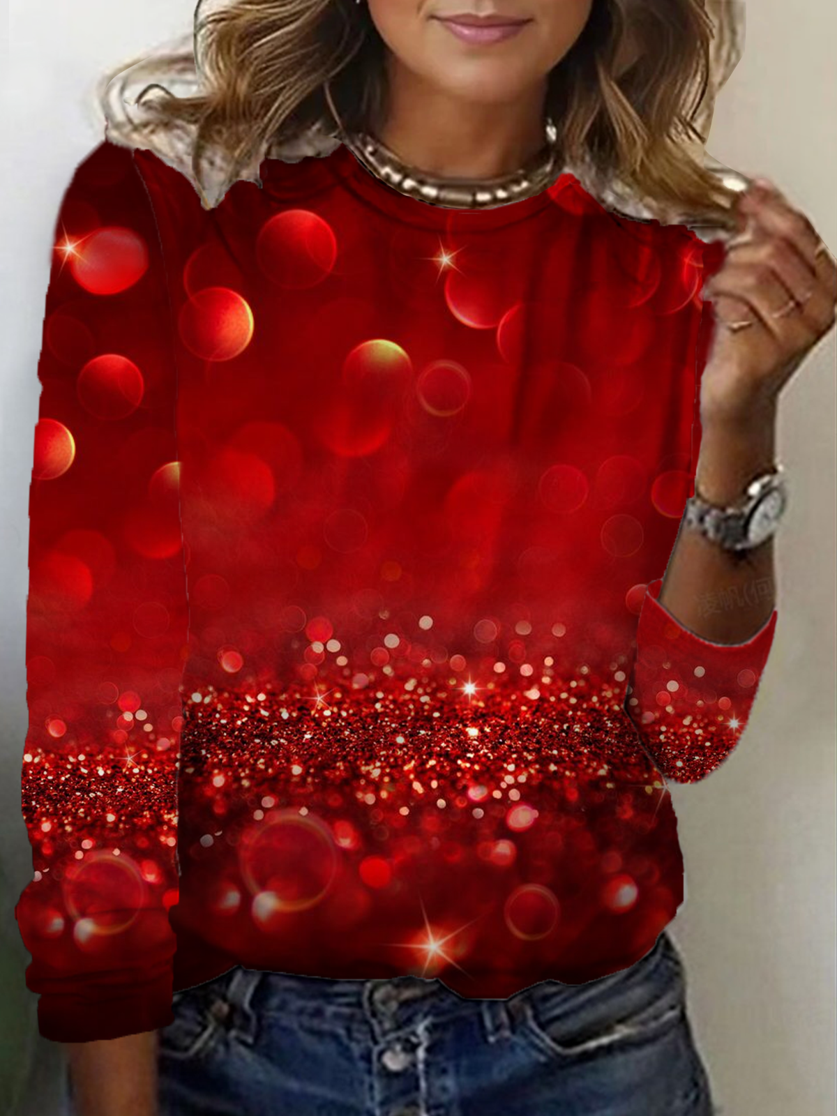 Casual Heart/Cordate Crew Neck Long Sleeve T-shirt