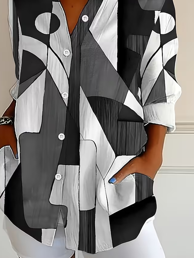 Shirt Collar Regular Sleeve Long Sleeve Abstract Buckle Regular Loose Button Up Shirt Shirt For Women