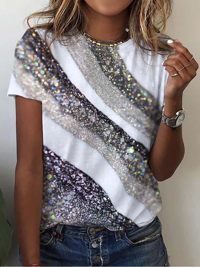 Casual Abstract Crew Neck Short Sleeve T-shirt