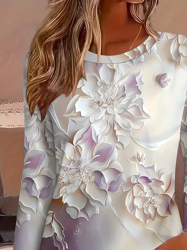 Casual Floral Crew Neck Long Sleeve T-shirt