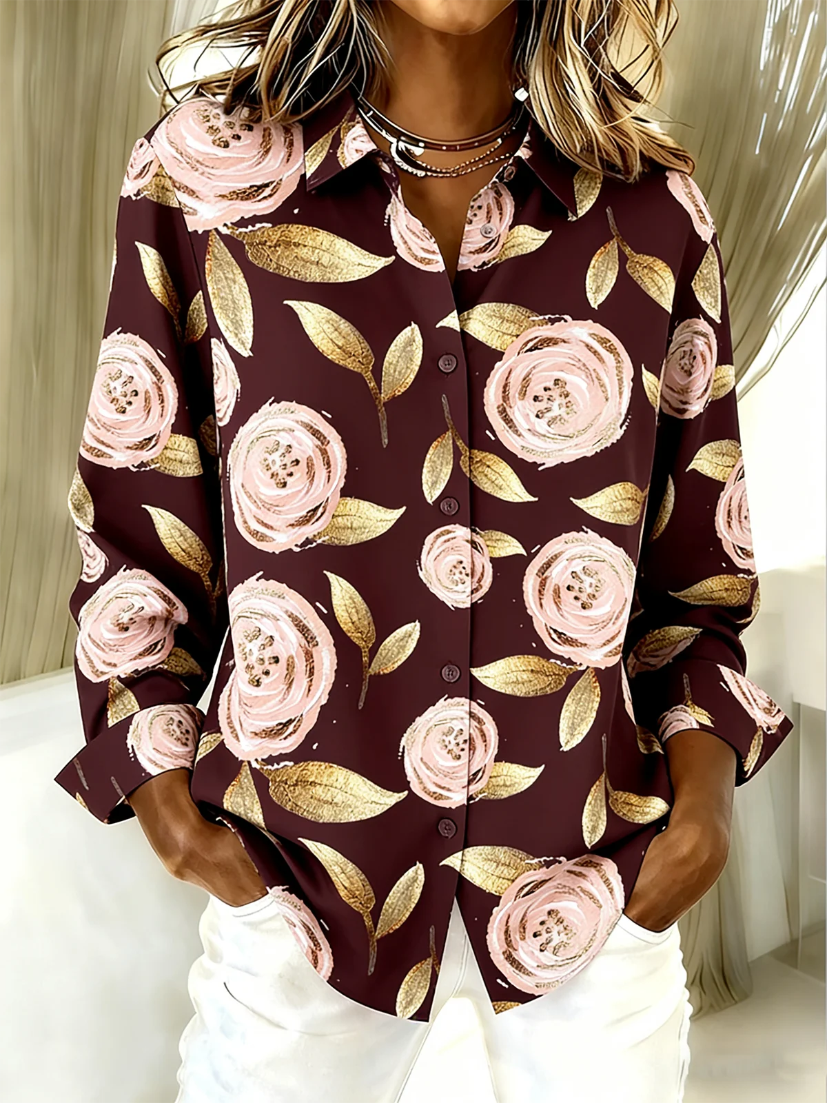 Shirt Collar Long Sleeve Valentine's Day Regular Loose Shirt For Women