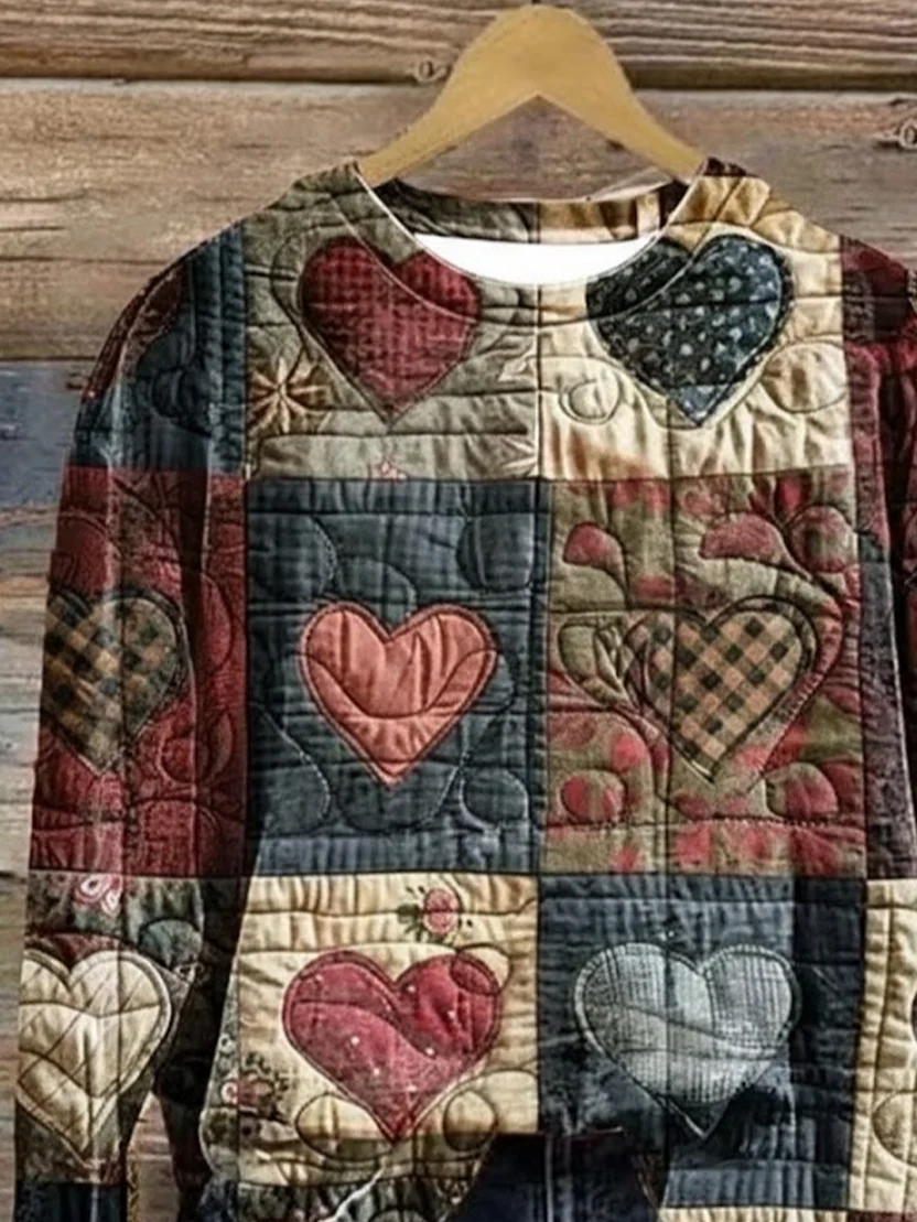 Casual Crew Neck Heart/Cordate Sweatshirt Printing