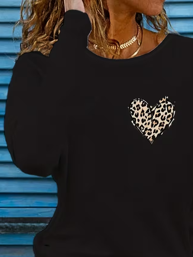 Casual Leopard Crew Neck Long Sleeve T-shirt
