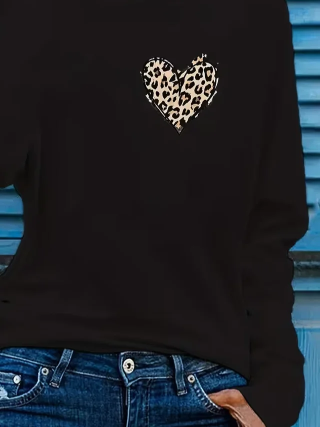 Casual Leopard Crew Neck Long Sleeve T-shirt