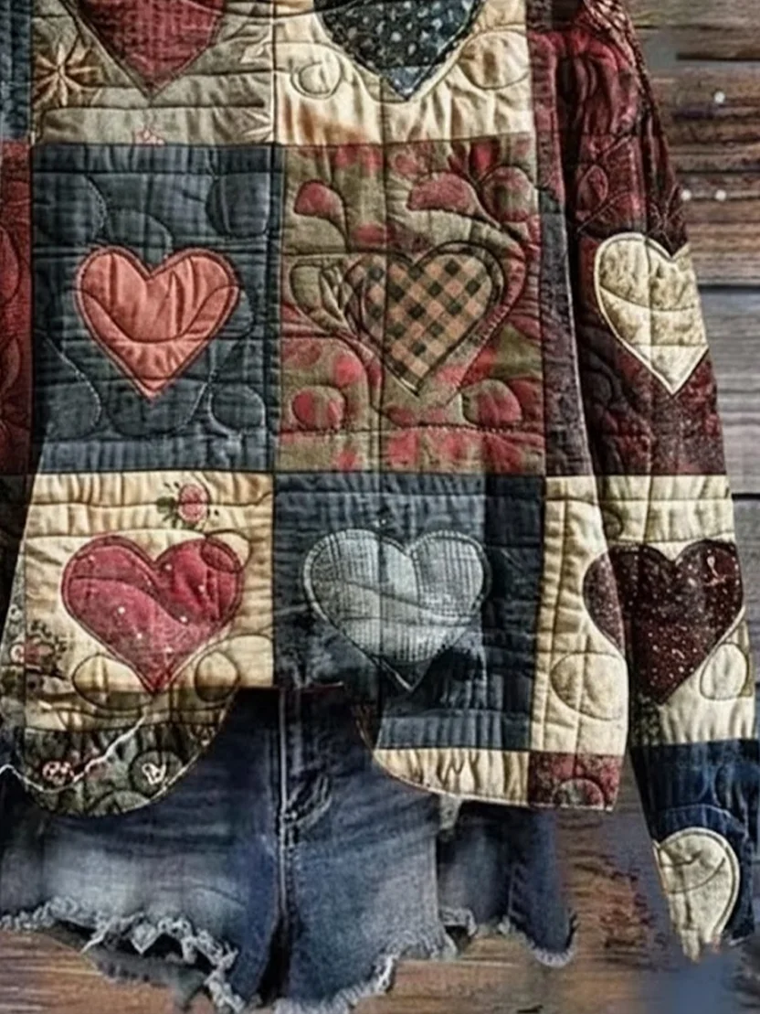 Casual Crew Neck Heart/Cordate Sweatshirt Printing