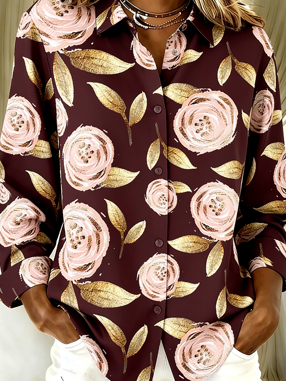 Shirt Collar Long Sleeve Valentine's Day Regular Loose Shirt For Women