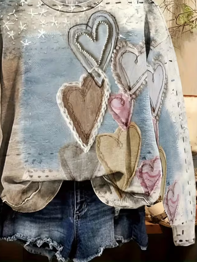 Casual Crew Neck Heart/Cordate Sweatshirt Printing