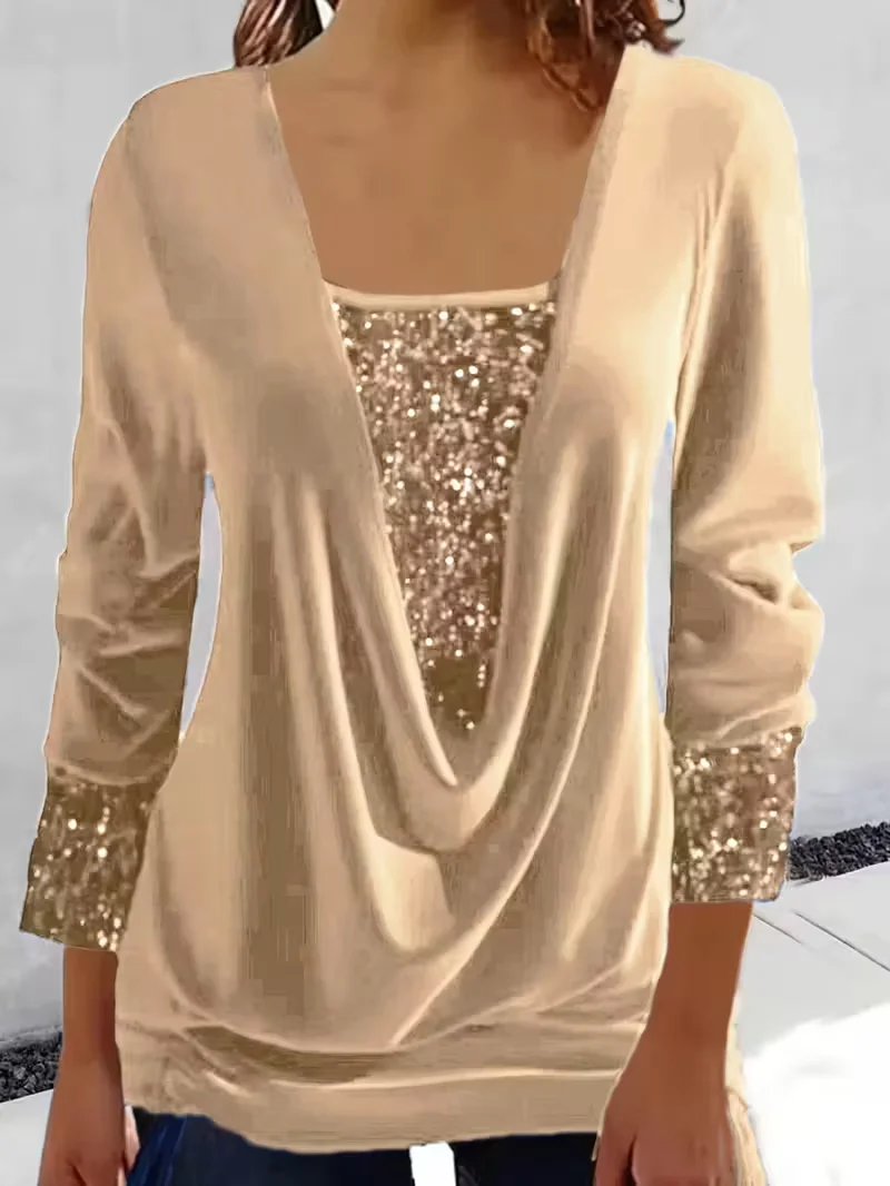 Vintage Plain U-Neck Long Sleeve T-shirt