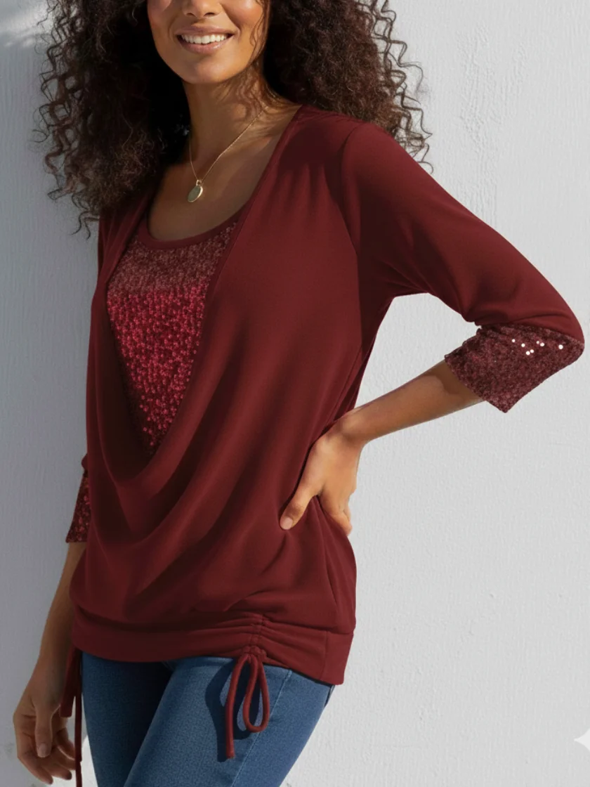 Vintage Plain U-Neck Long Sleeve T-shirt