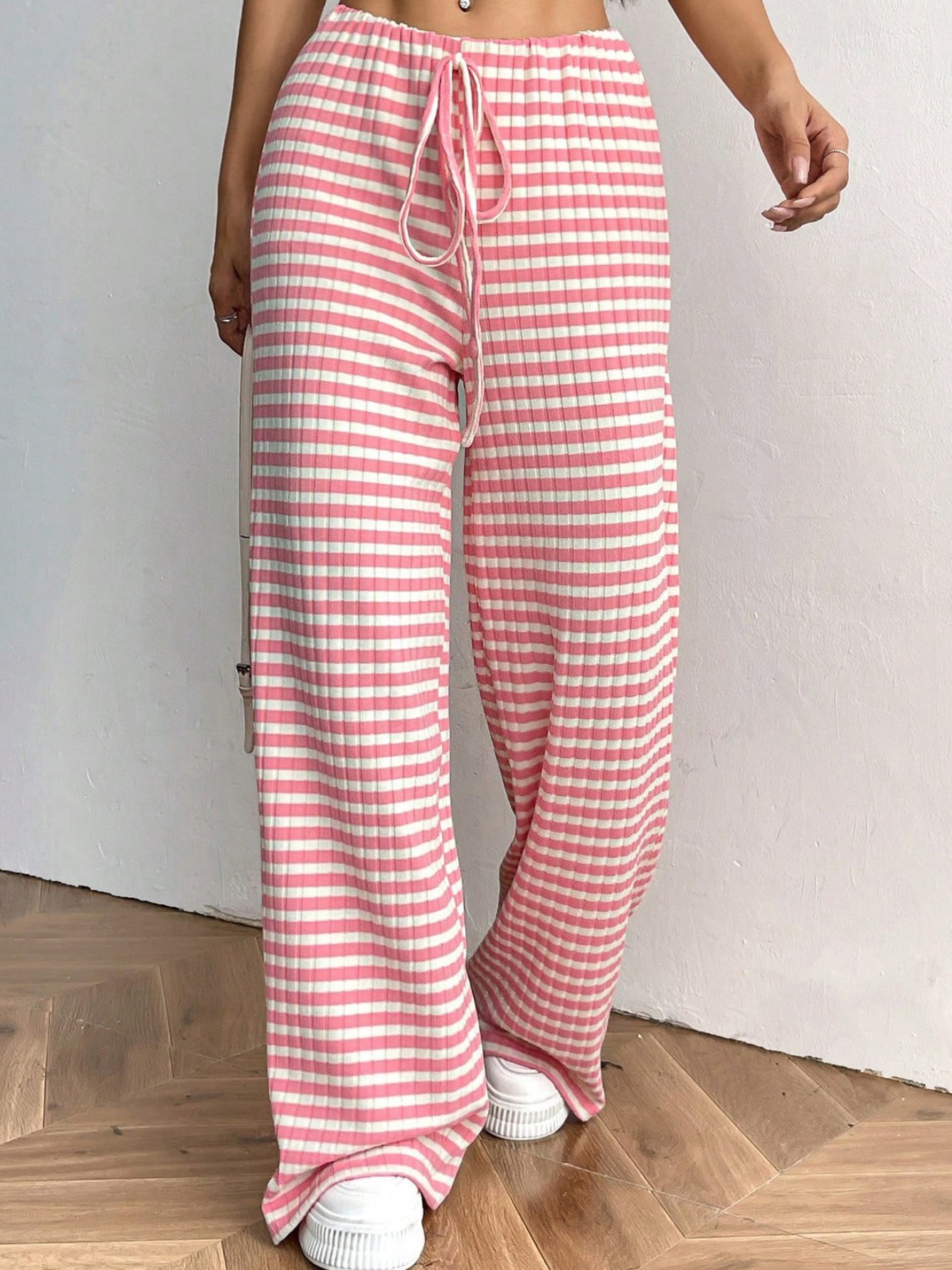 Women Striped Long Elastic Waist Pants Casual Spring/Fall Trousers