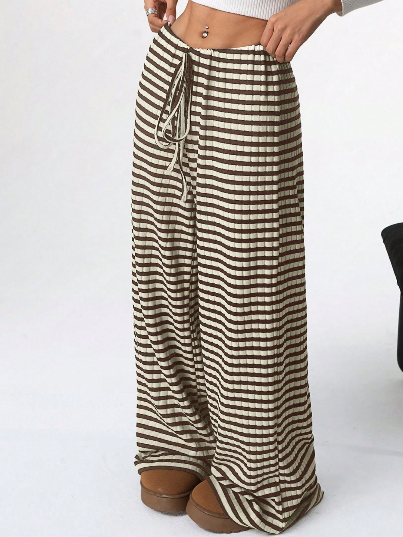 Women Striped Long Elastic Waist Pants Casual Spring/Fall Trousers