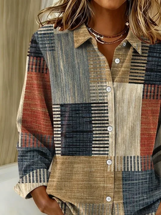 Shirt Collar Regular Sleeve Long Sleeve Abstract Buckle Regular Loose Button Up Shirt Shirt For Women