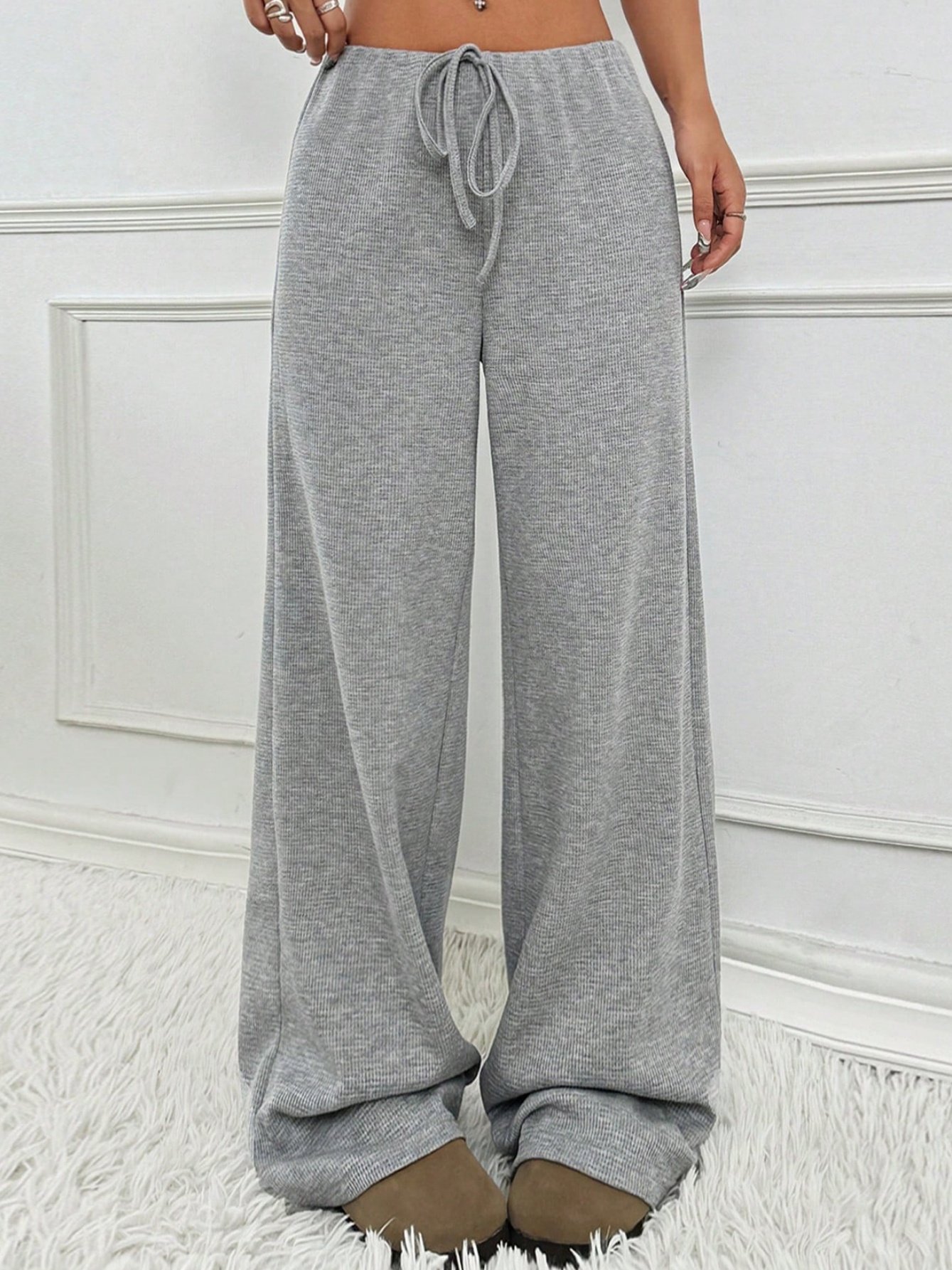 Women Striped Long Elastic Waist Pants Casual Spring/Fall Trousers