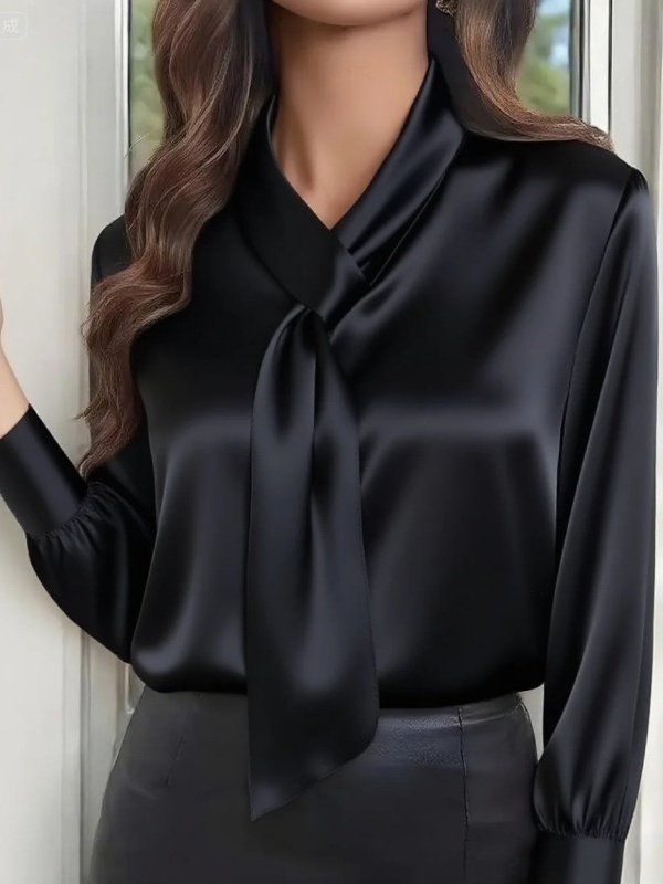 Casual Plain V Neck Long Sleeve T-shirt